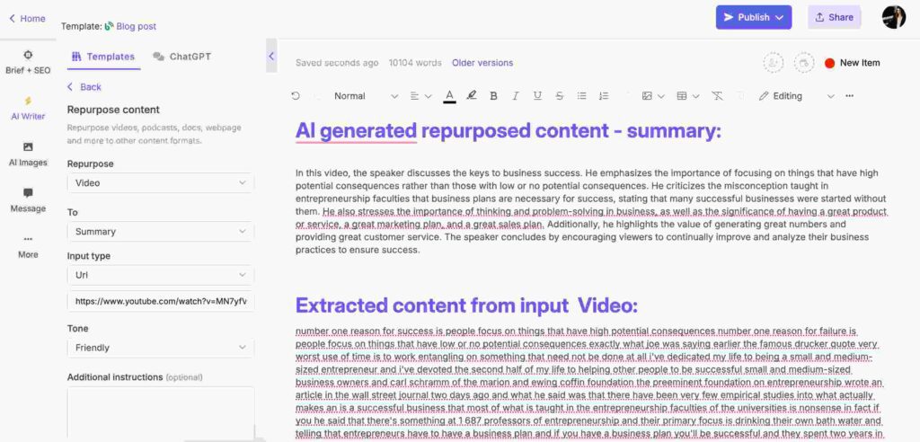 Summarizing other content using AI