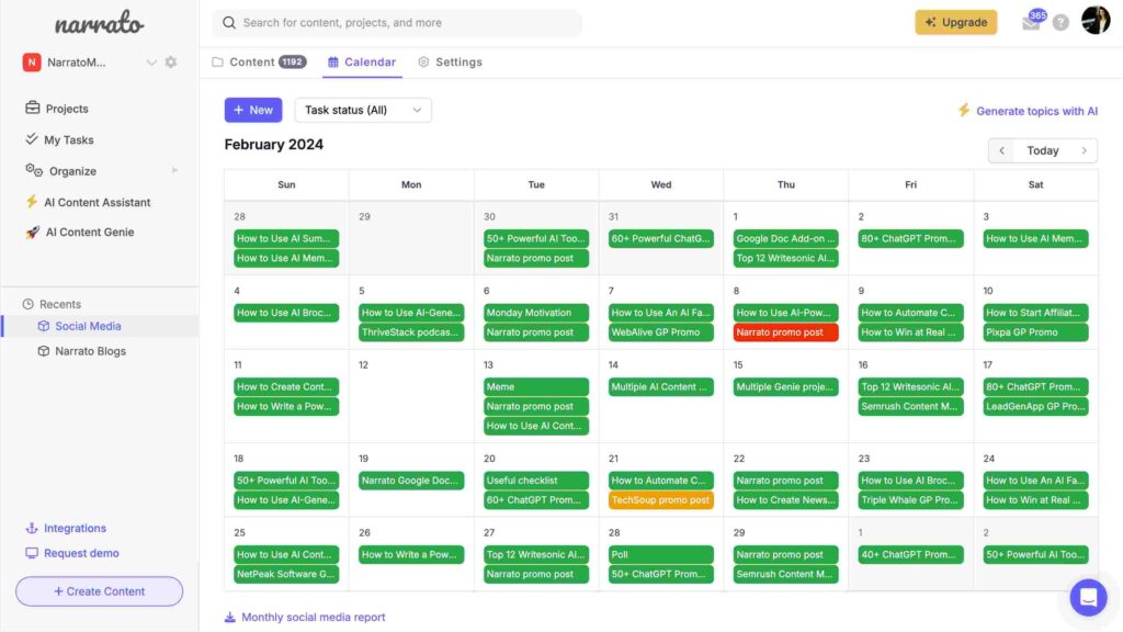 Narrato Content Calendar