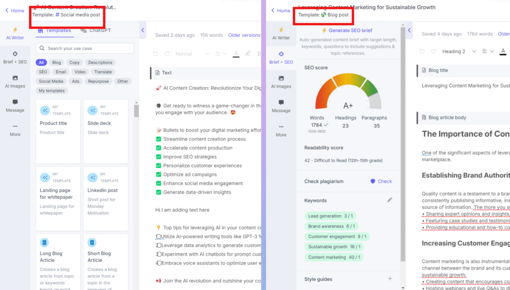 Content templates to automate content publishing on Narrato