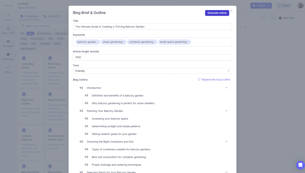 Narrato AI long blog article generator