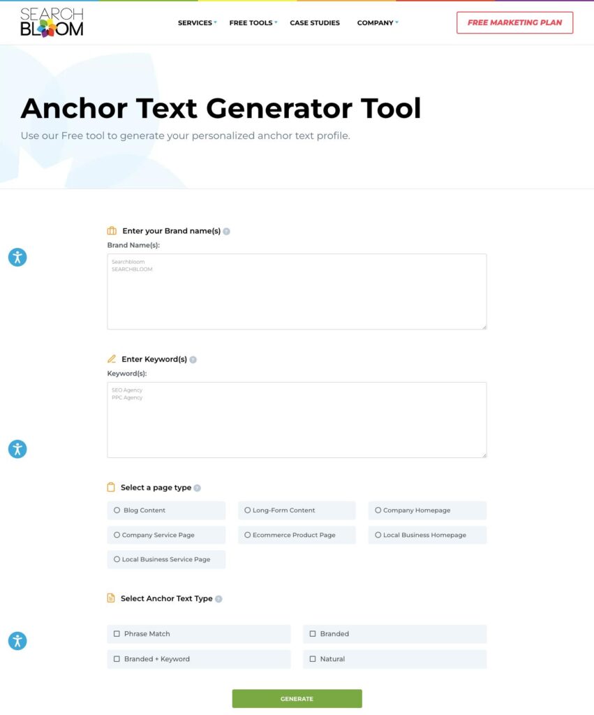 Content Writing Tools for SEO: Searchbloom anchor text generator