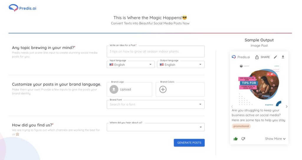 Predis.ai’s Social Media Post Generator