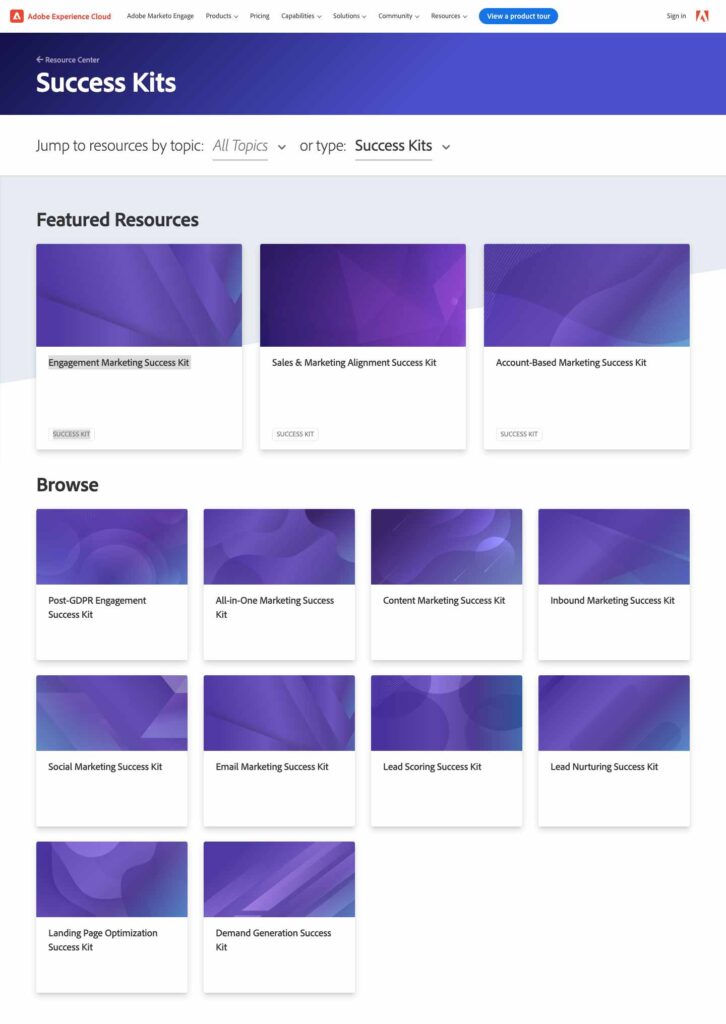 Marketo content marketing case study:  Marketo success kits