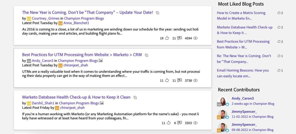 Marketo content marketing case study:  Marketo Champions Blog