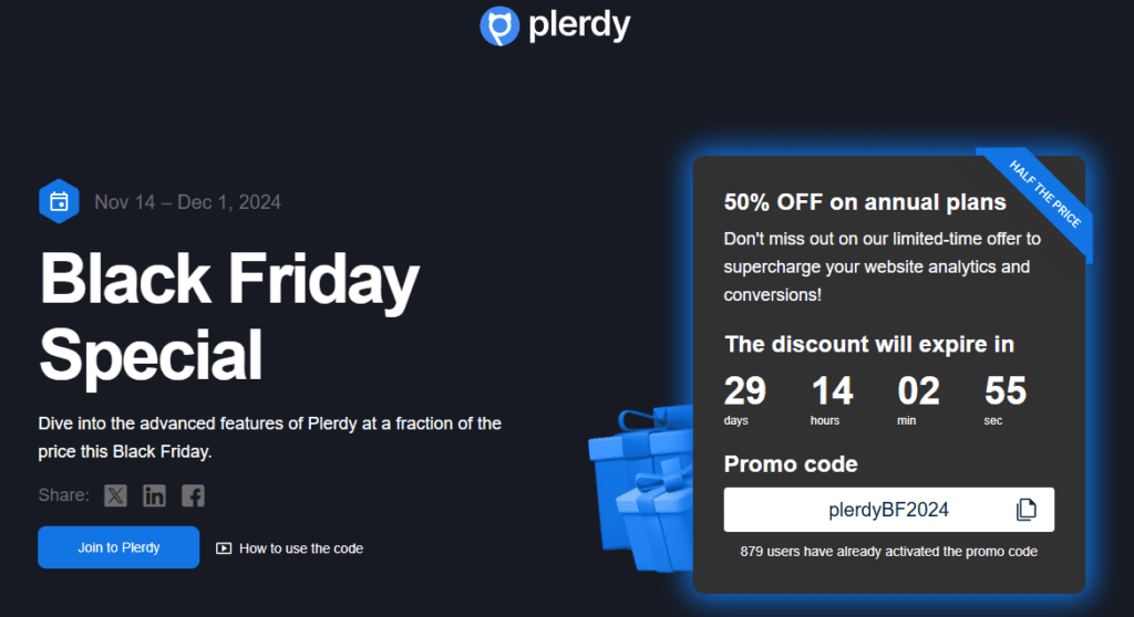 Cyber Monday & Black Friday SaaS deal 2024 from Plerdy