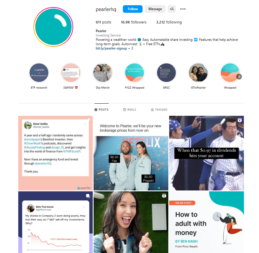 Pearler content marketing case study - Instagram