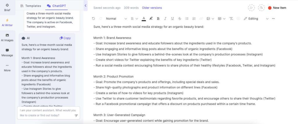ChatGPT writer for social media strategy