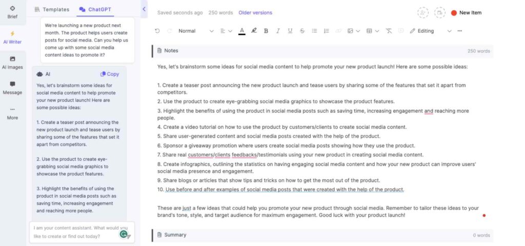 ChatGPT writer for social media content ideas