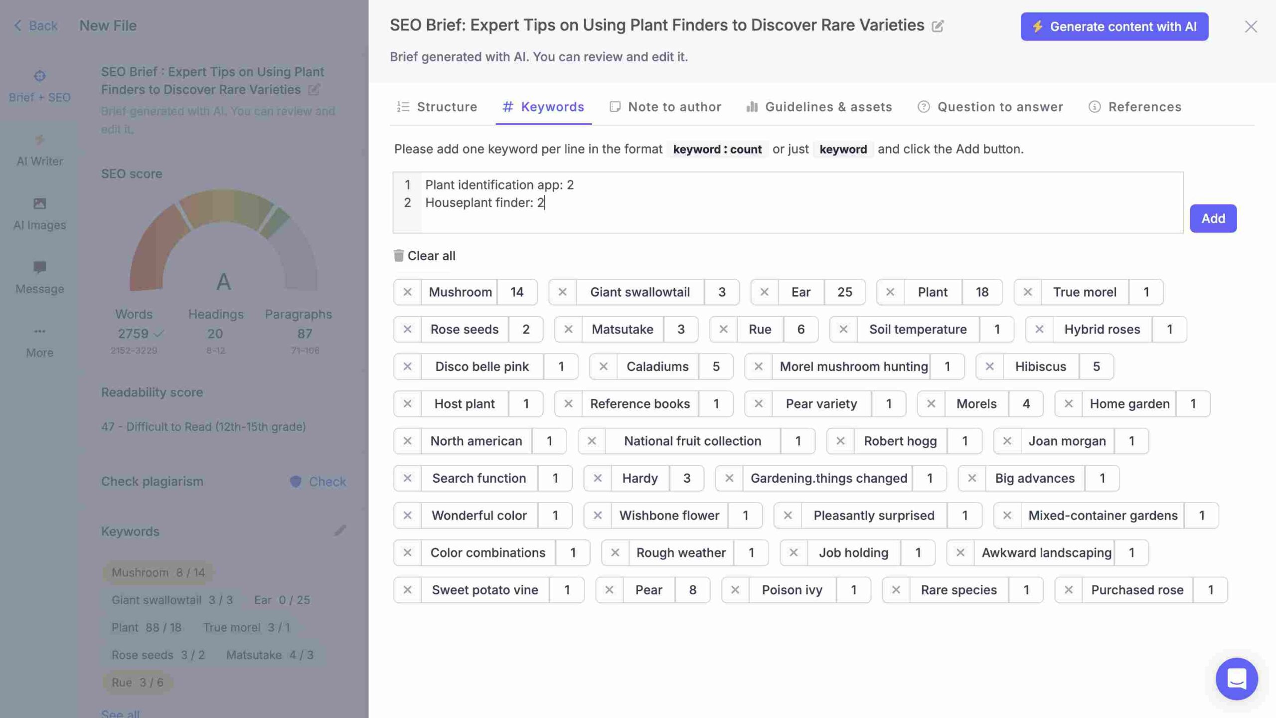 Content Review Process: Adding keywords to SEO brief