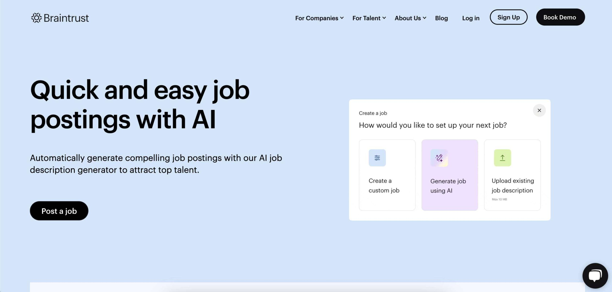 BrainTrust AI job description generator