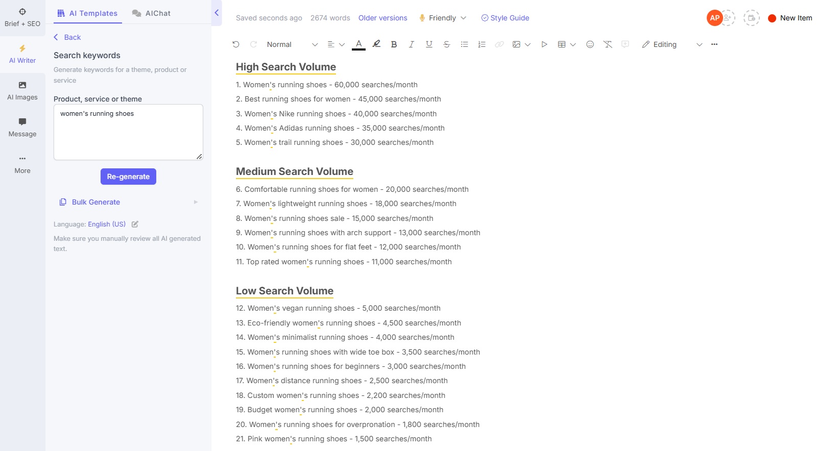 AI keyword research using Narrato