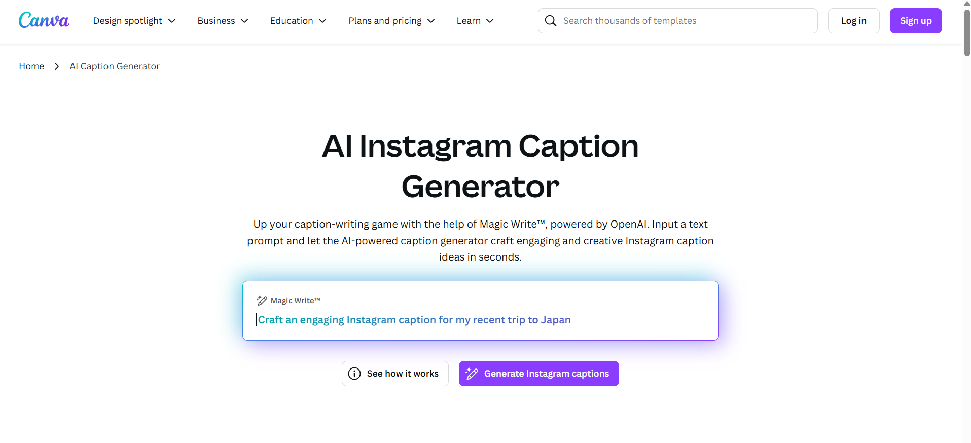 Canva Magic Write AI Caption Generator for Instagram