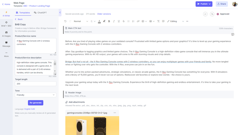 AI copywriter in BAB copywriting frameworks