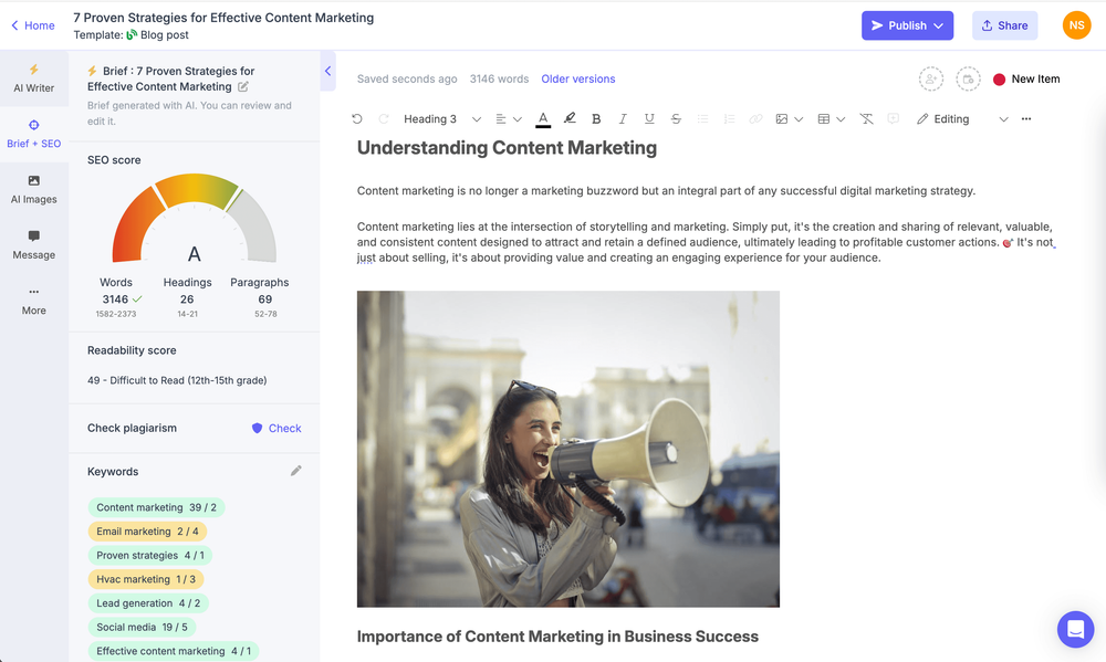AI SEO article generator on Narrato