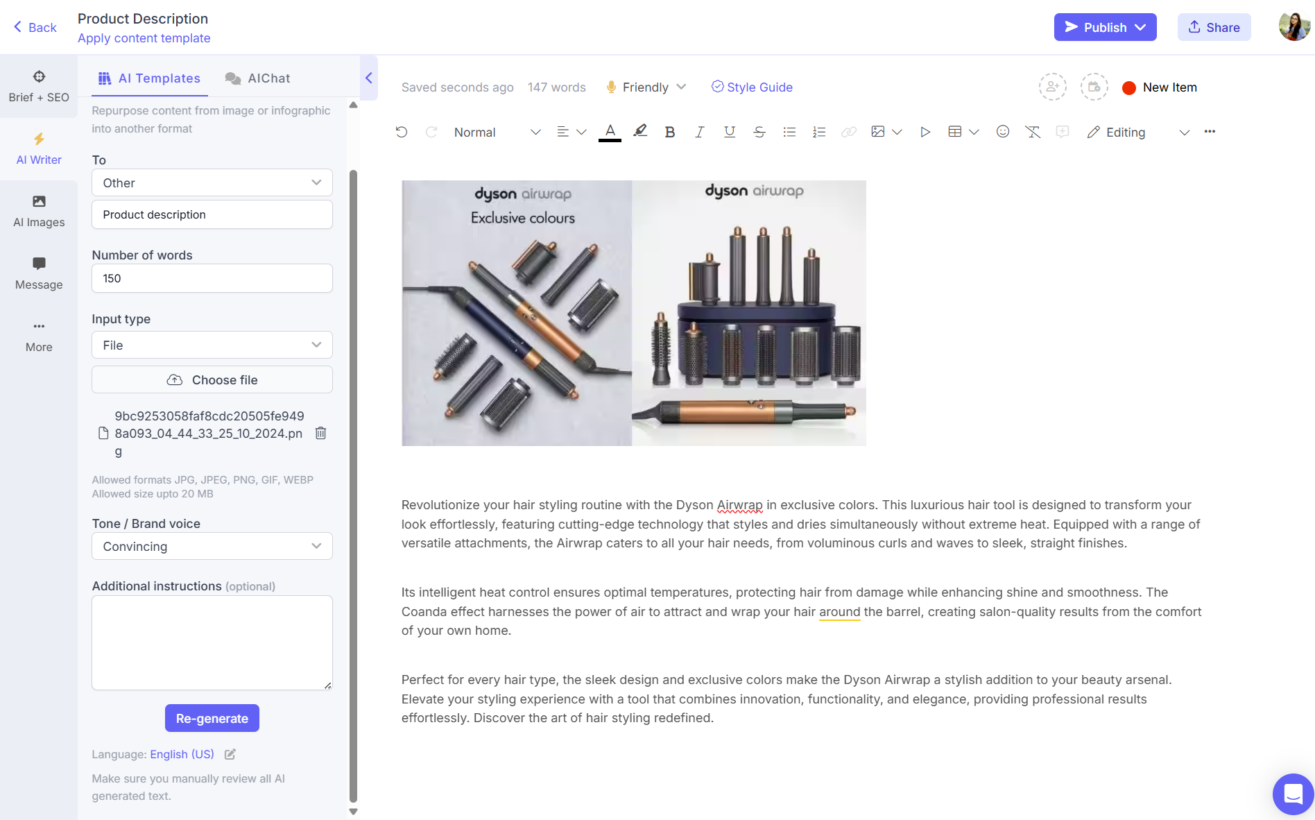 AI photo to text tools on Narrato