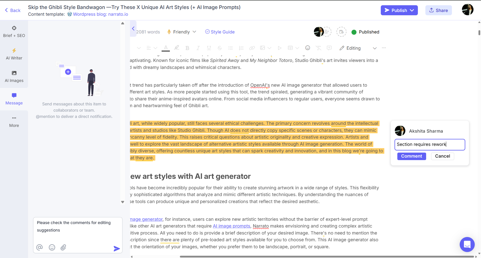 Narrato content collaboration tools