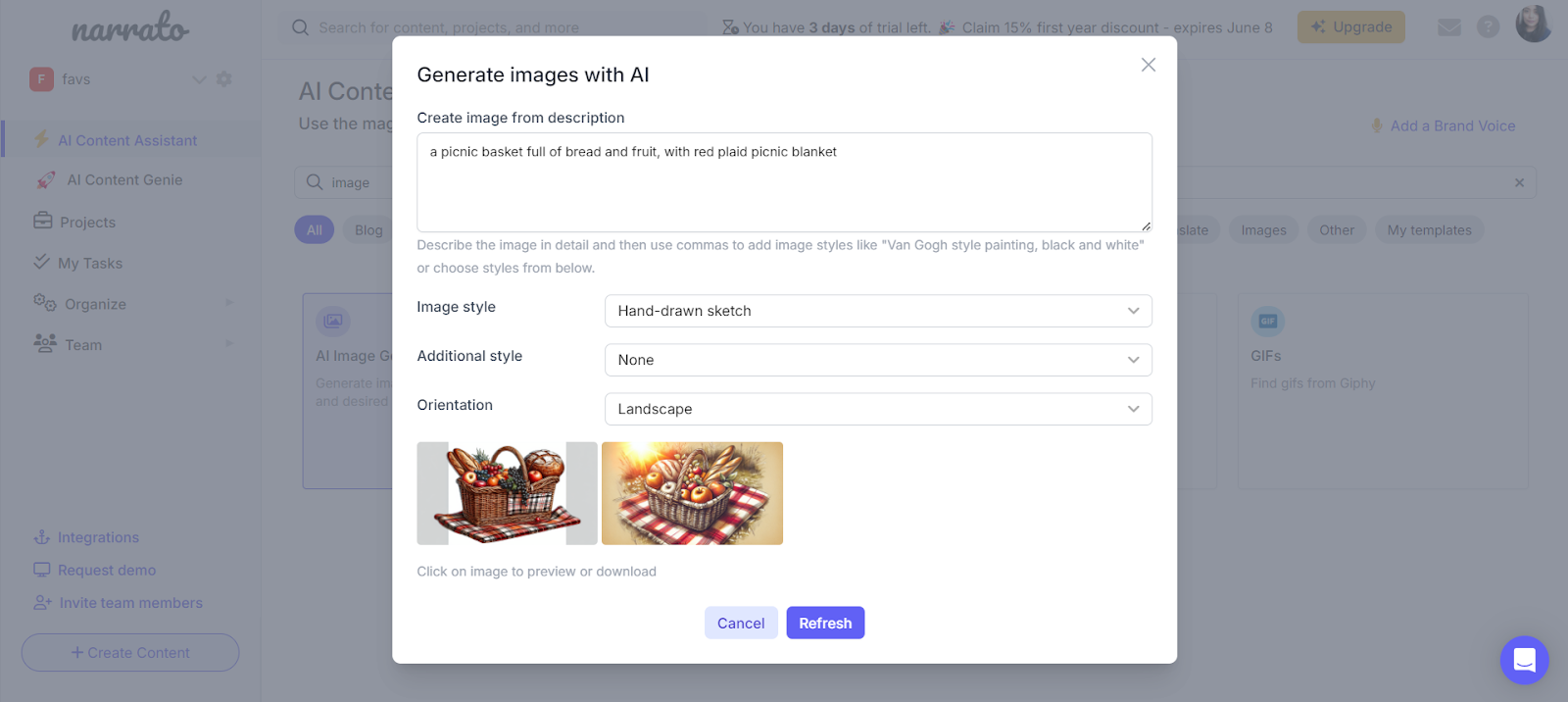AI image generation with Narrato