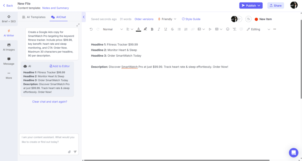 AI copywriting prompts for Google ads