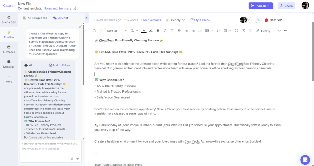 AI copywriting prompts for Classifieds