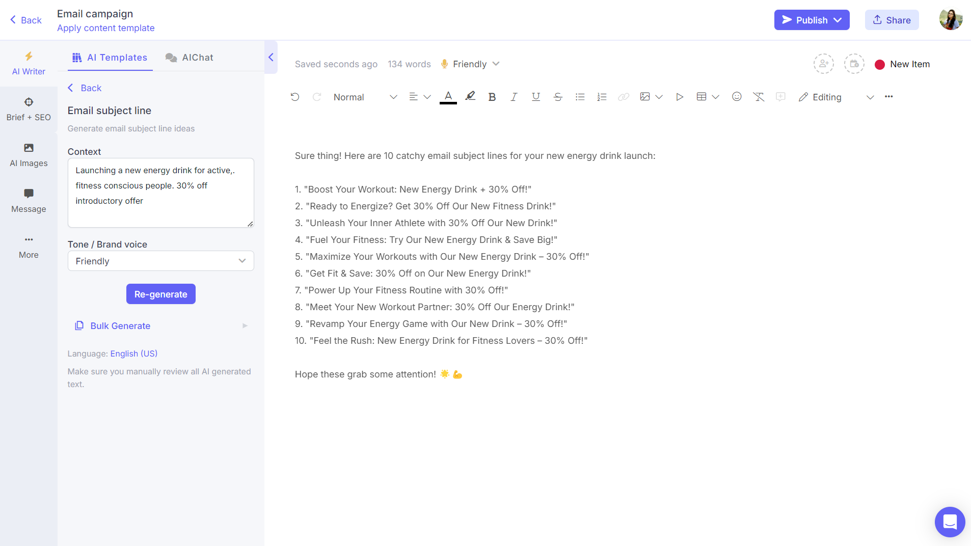 Narrato AI email writer
