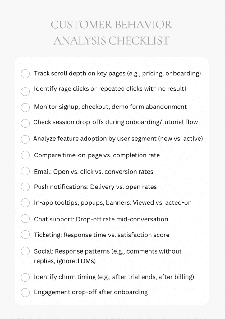 customer behavior analysis checklist